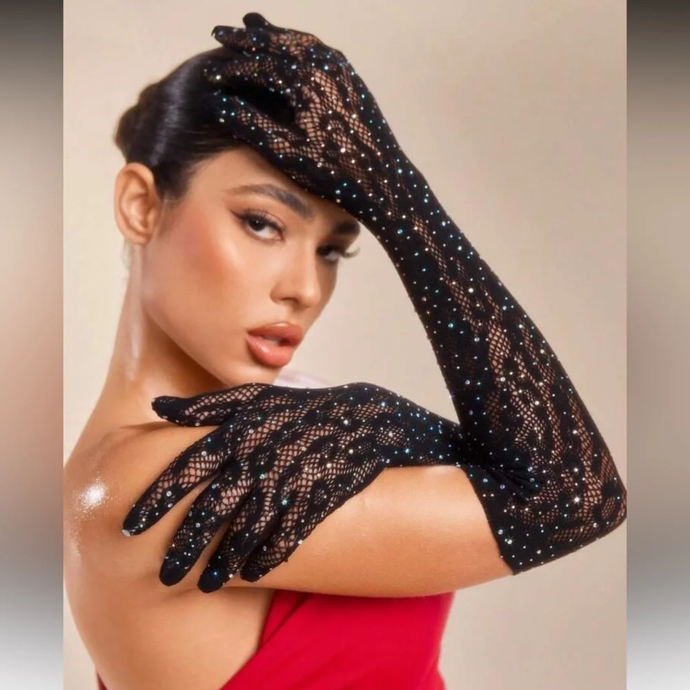 Wild For The Night Leopard Rhinestone Gloves NEW 🏷️